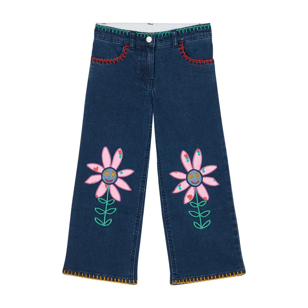 Load image into Gallery viewer, Flower Denim Trousers
