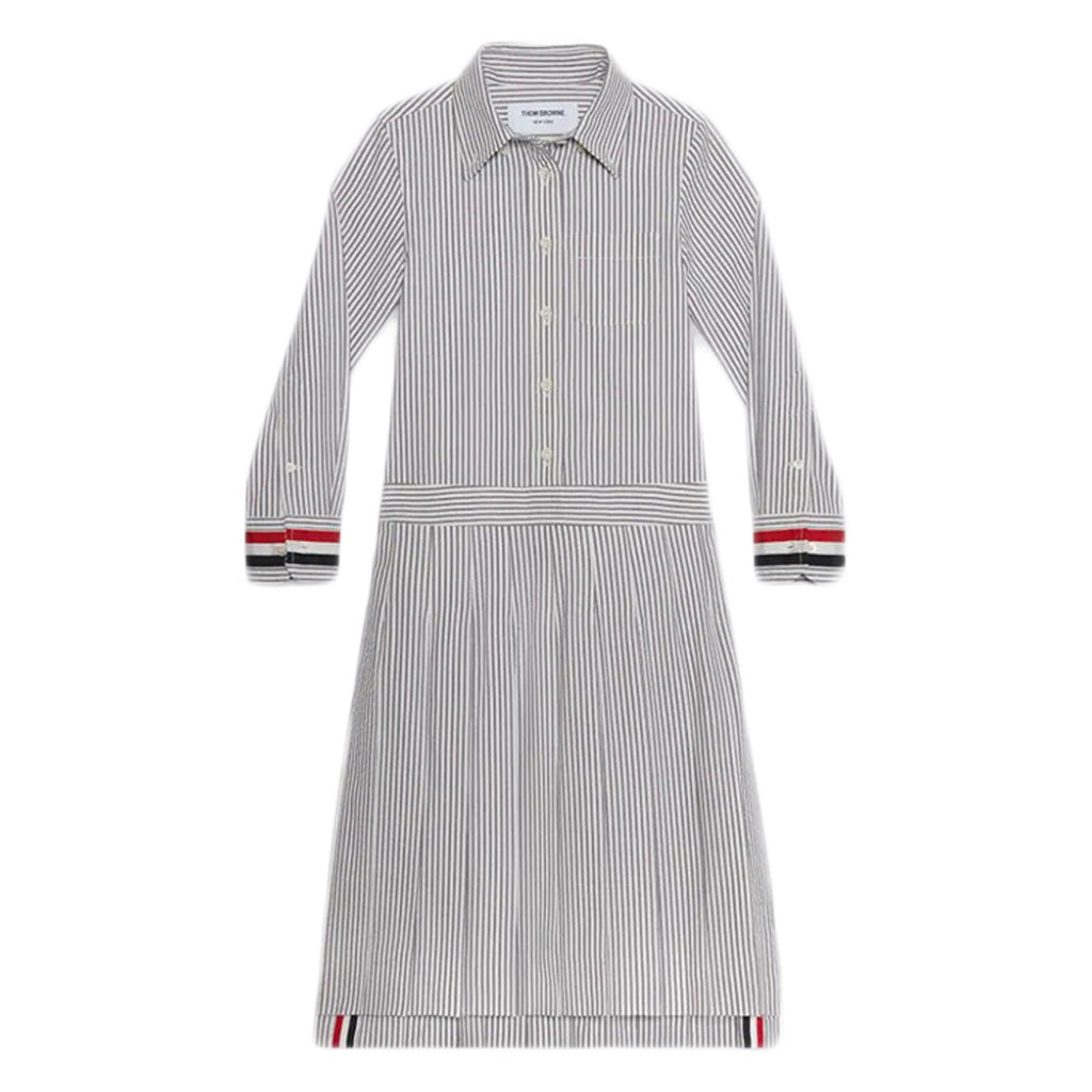 Pleated Bottom Shirtdress With Rwb Stripe Cuff In Cotton Seersucker