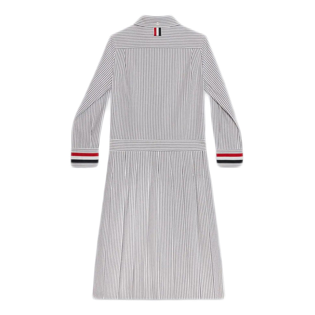 Pleated Bottom Shirtdress With Rwb Stripe Cuff In Cotton Seersucker