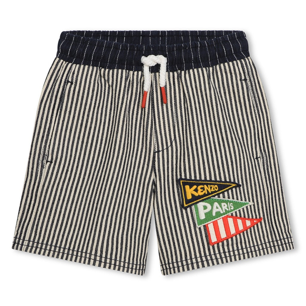 Logo Appliqué Striped Cotton Shorts