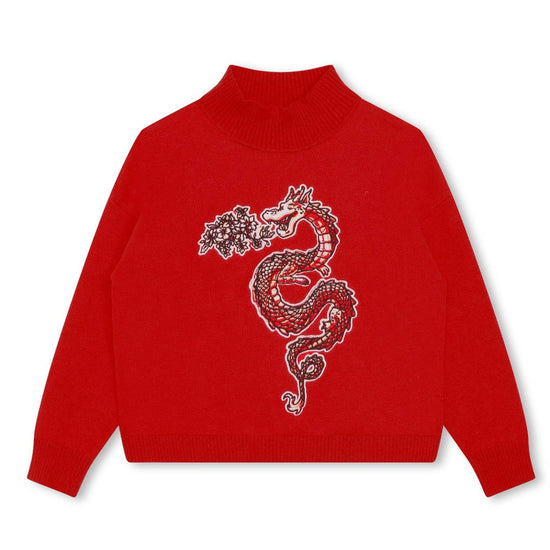 High Neck Intarsia Knit Logo Jumper