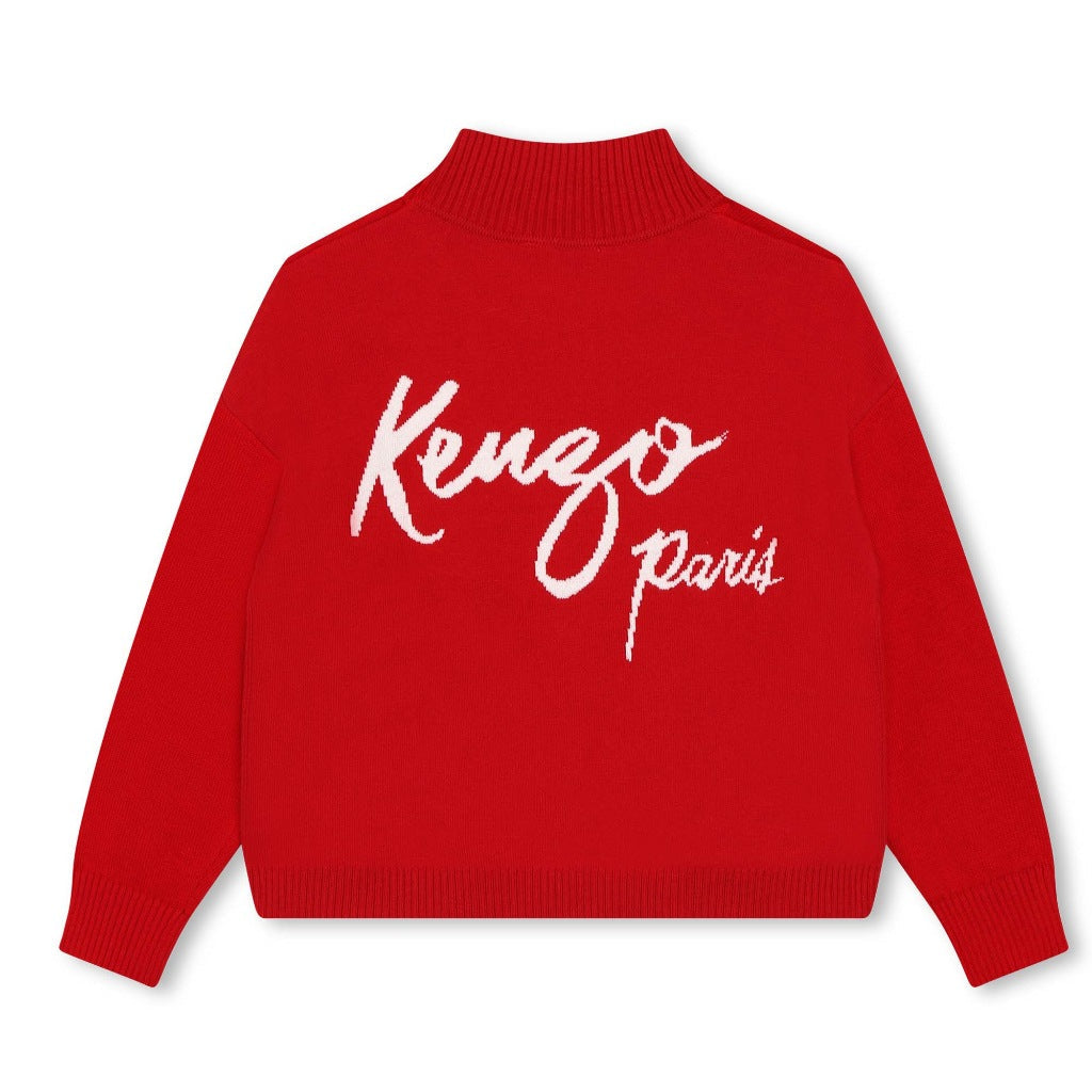 High Neck Intarsia Knit Logo Jumper