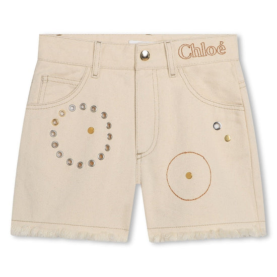 Chloé Kids Eyelet Detail Cotton Denim Shorts