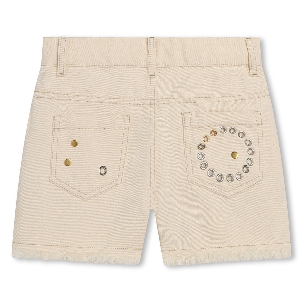 Chloé Kids Eyelet Detail Cotton Denim Shorts