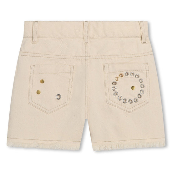 Chloé Kids Eyelet Detail Cotton Denim Shorts