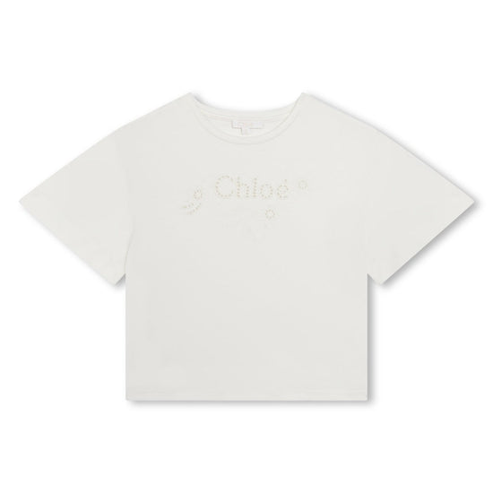 Logo Embroidered Eyelet T-shirt