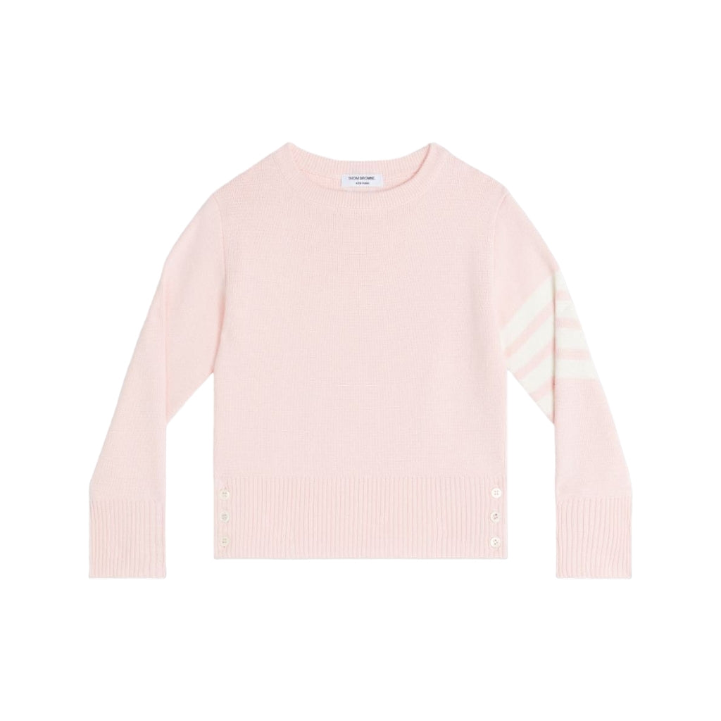 Light Pink Milano Stitch Cotton 4-Bar Crew Neck Pullover