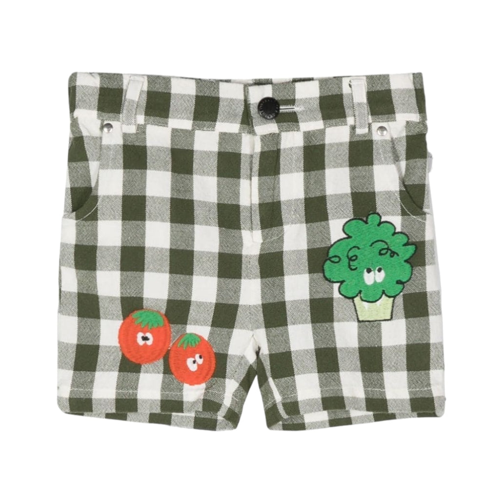 Stella McCartney Kids Veggie Embroidered Checked Shorts