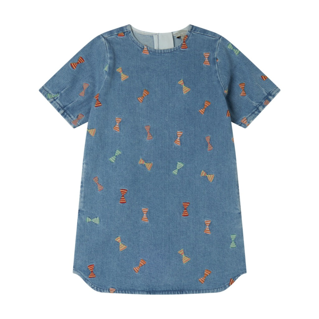Stella McCartney Kids Striped Bow Flared Denim Dress