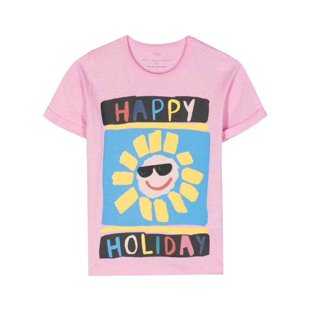 Happy Holiday Print Cotton T-Shirt