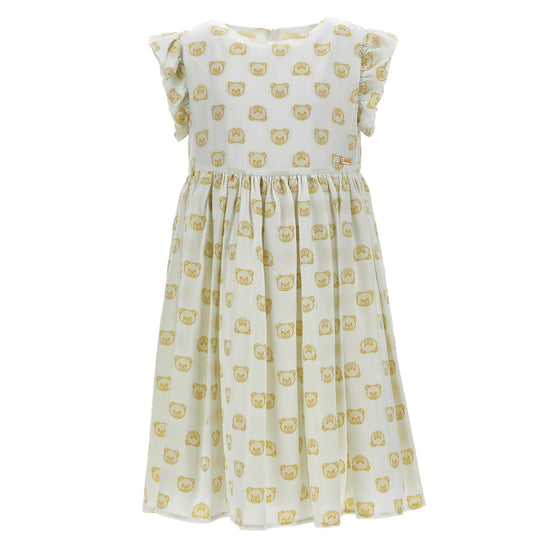 Teddy Bear Print Pleated Dress