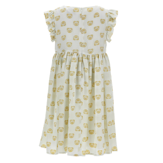 Teddy Bear Print Pleated Dress