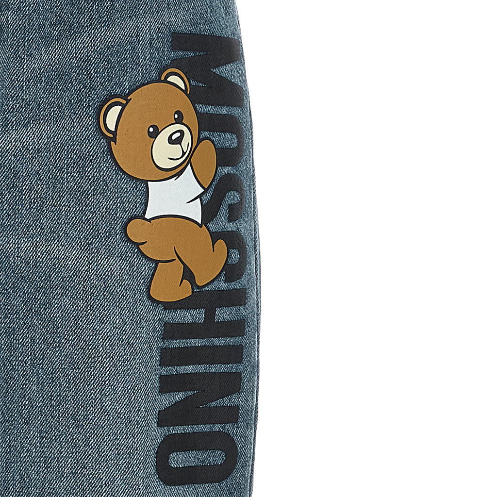 Teddy Bear Print Straight Leg Jeans