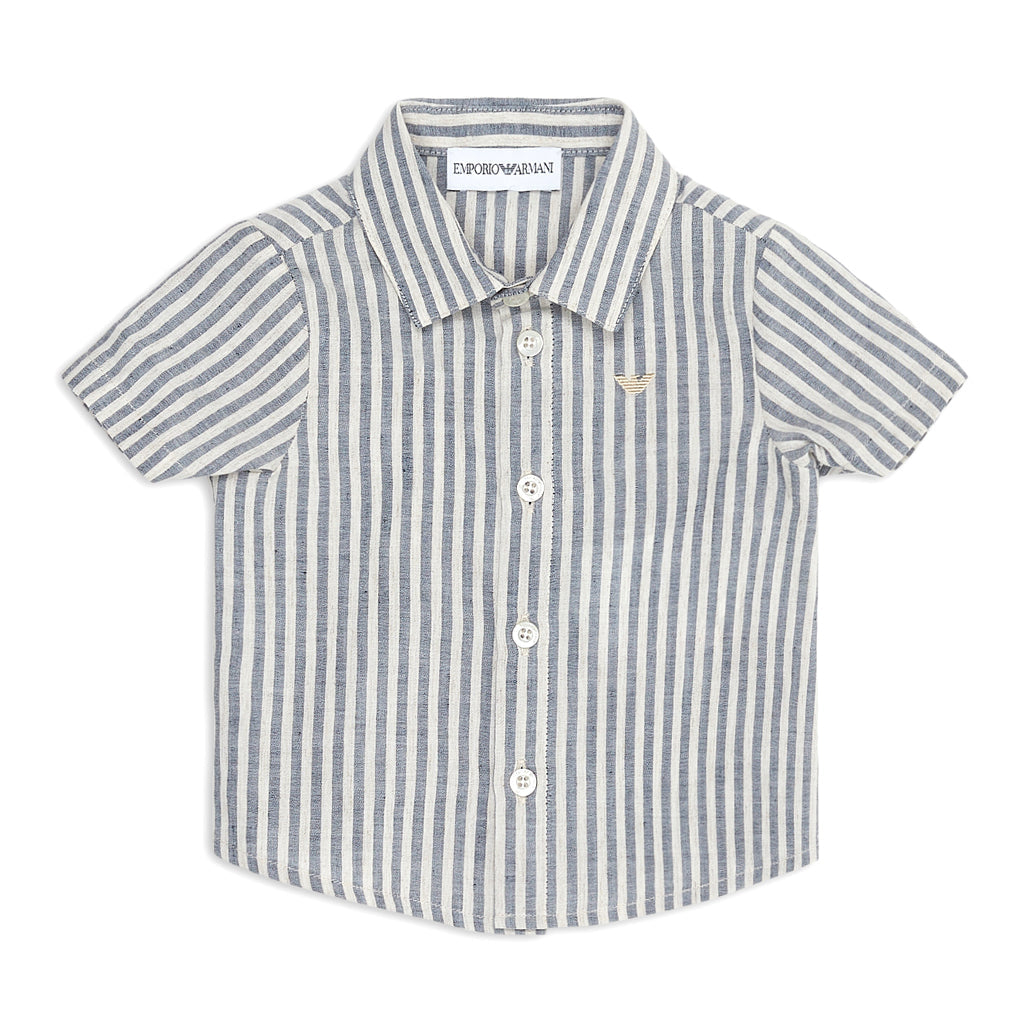 Short Sleeve Striped Linen Mix Shirt