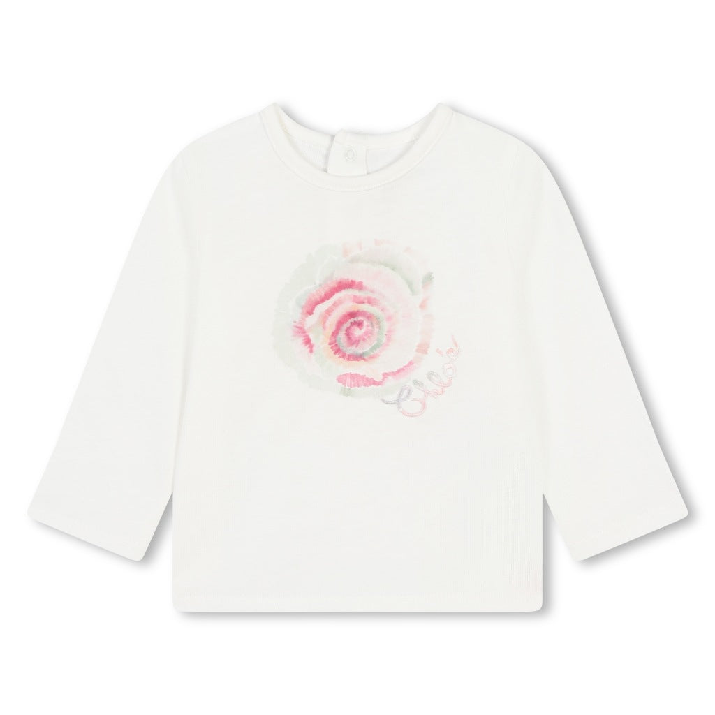 Chloé Kids Rose Print Long Sleeve T-shirt