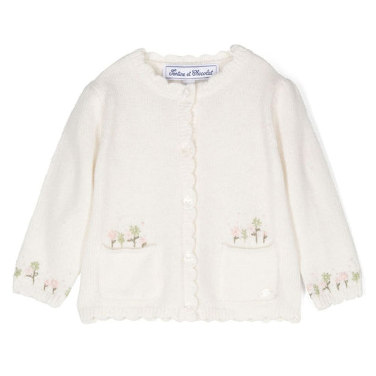 Tartine Et Chocolat Wool Mix Floral Jacquard Cardigan