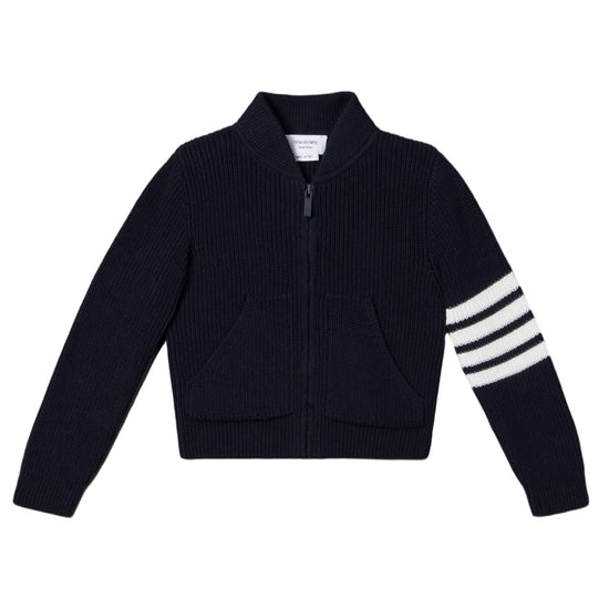 Thom Browne Kids Knit Four Bar Zip Jacket