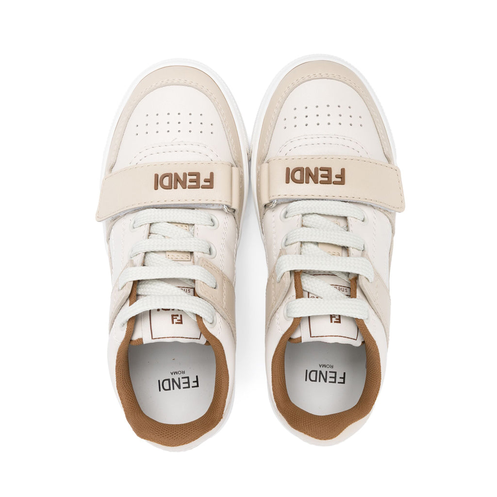 Fendi Kids Logo Calfskin Sneakers