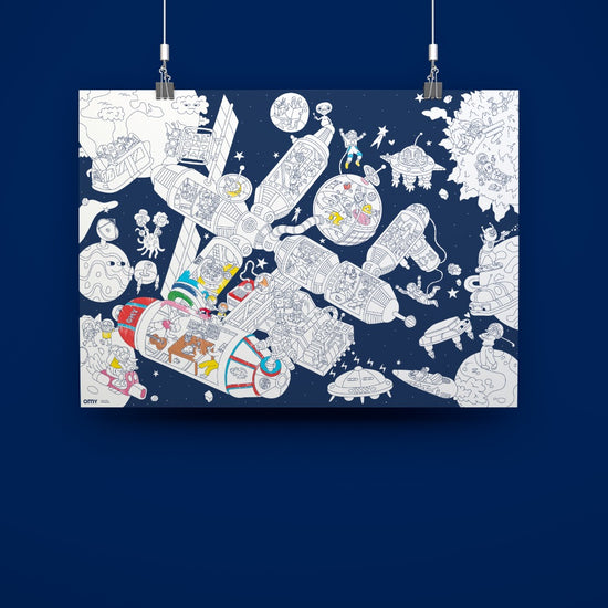 Load image into Gallery viewer, OMY Giant Coloring Poster – Space Station + Stickers (100 x 70CM)
