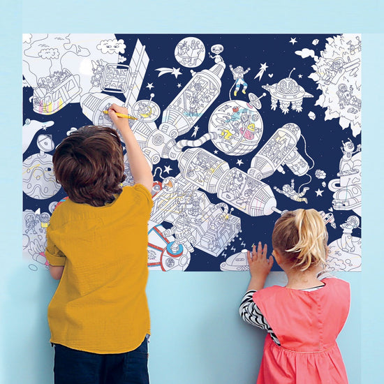 Load image into Gallery viewer, OMY Giant Coloring Poster – Space Station + Stickers (100 x 70CM)
