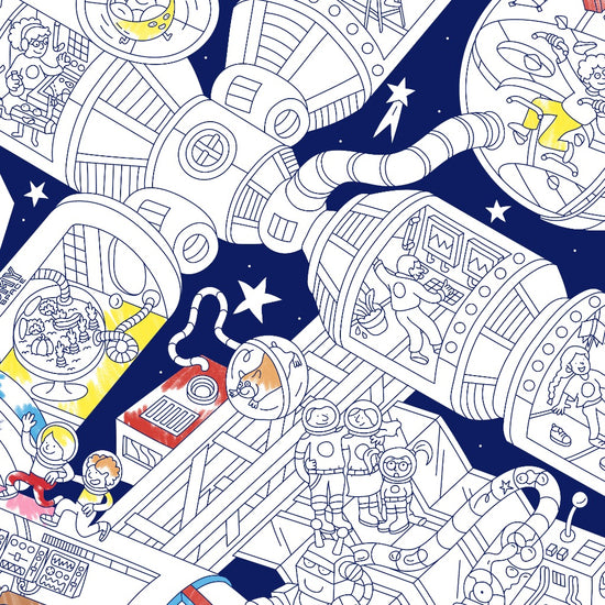 Load image into Gallery viewer, OMY Giant Coloring Poster – Space Station + Stickers (100 x 70CM)
