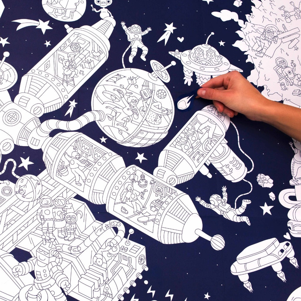 OMY Giant Coloring Poster – Space Station + Stickers (100 x 70CM)