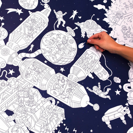 Load image into Gallery viewer, OMY Giant Coloring Poster – Space Station + Stickers (100 x 70CM)
