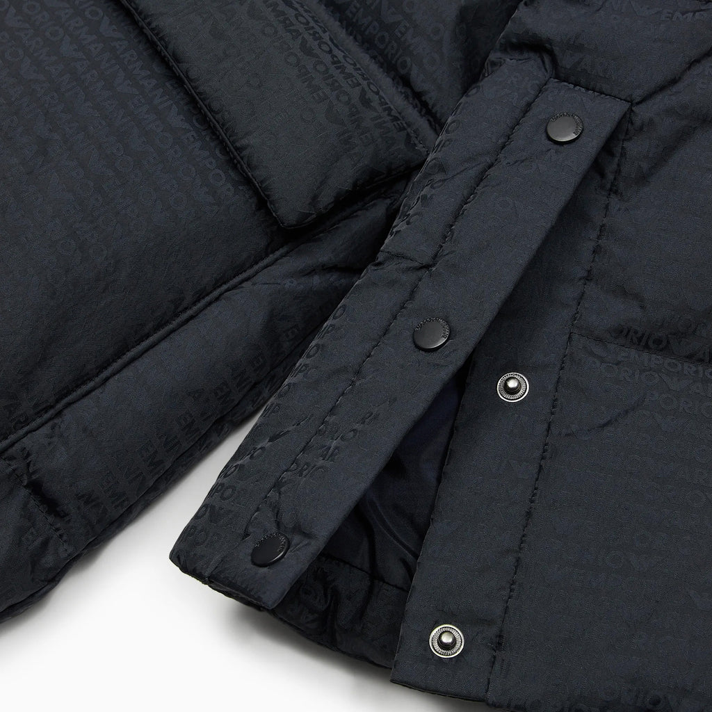 Emporio Armani Junior Asv Hooded, Quilted-nylon Puffer Jacket With Logo Lettering And Recycled Down