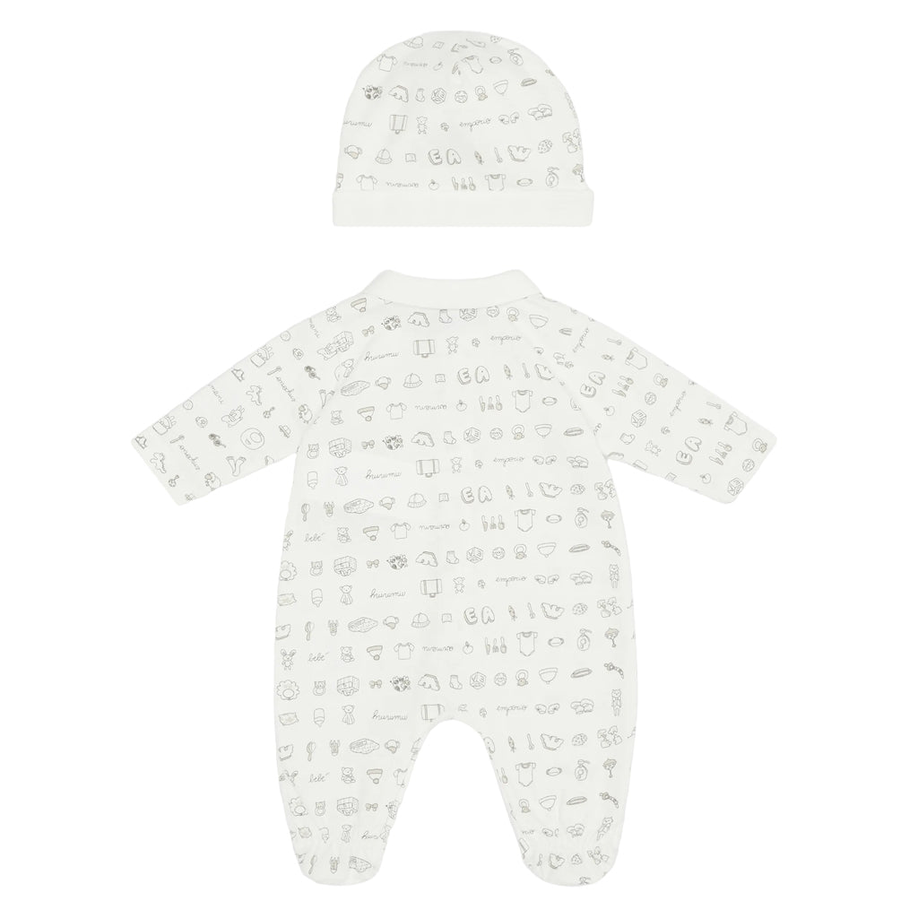 Emporio Armani Junior Tendresse Printed Jersey Onesie And Beanie Gift Set