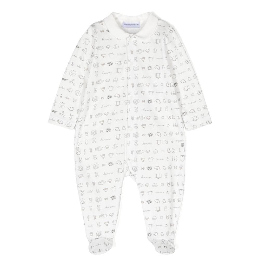 Emporio Armani Junior Tendresse Printed Jersey Onesie And Beanie Gift Set