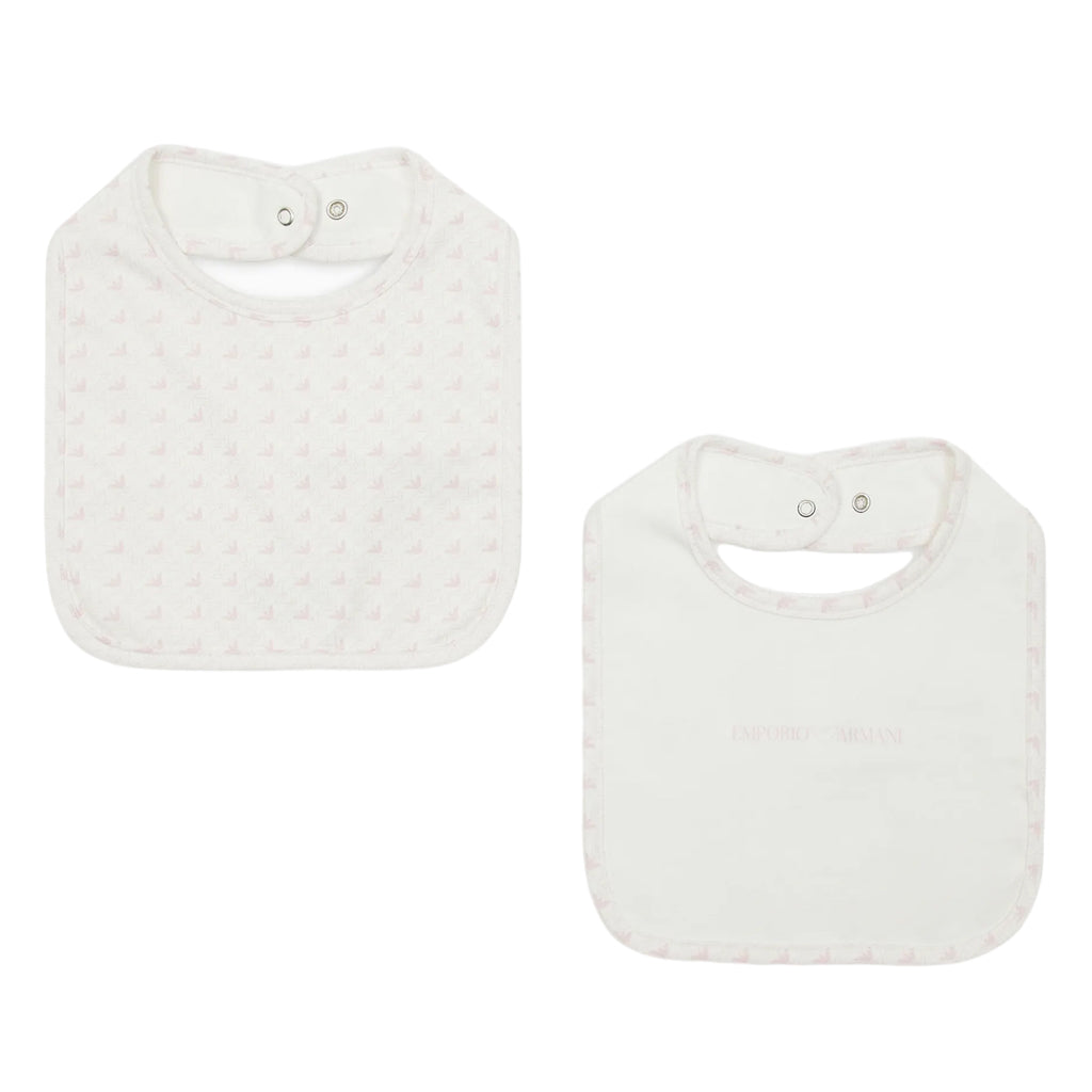 Emporio Armani Junior Pack Of Two Jersey Bibs With Op-art Eagles And Logo