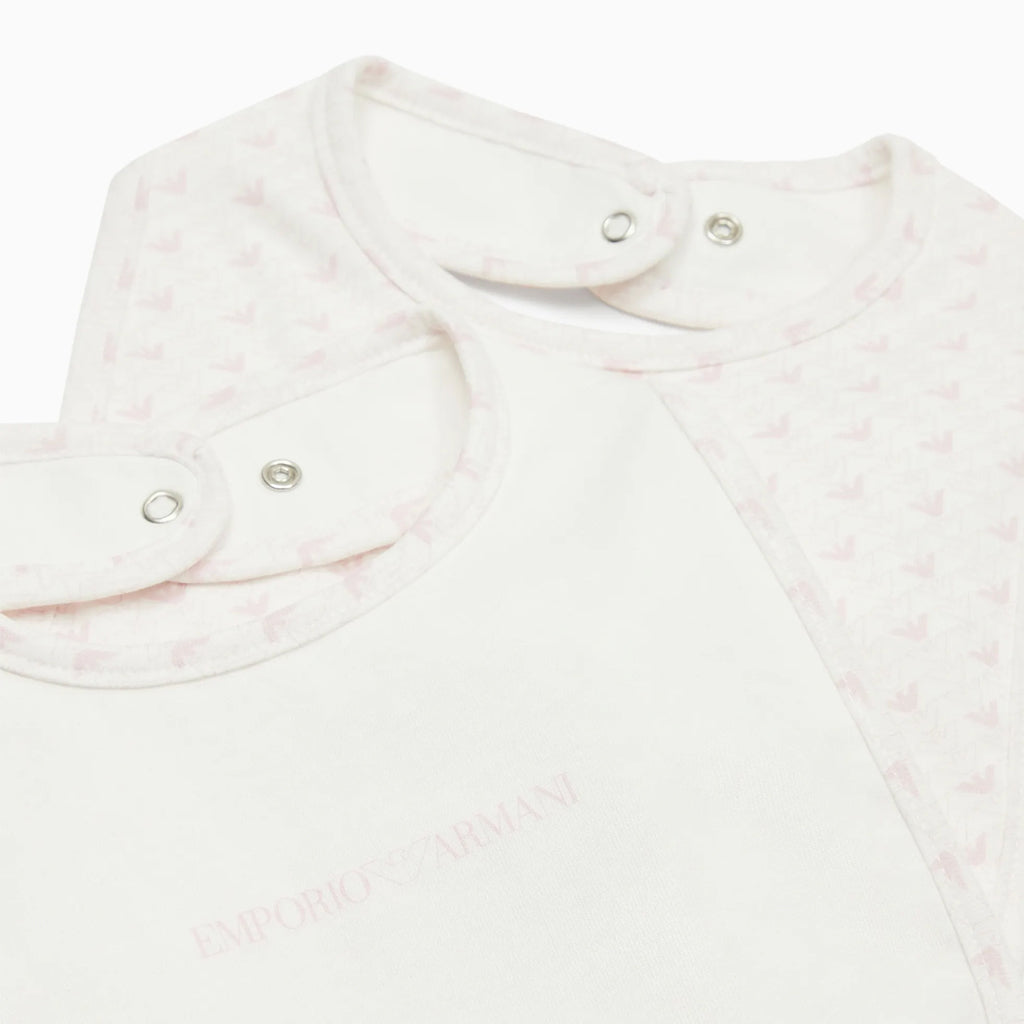 Emporio Armani Junior Pack Of Two Jersey Bibs With Op-art Eagles And Logo