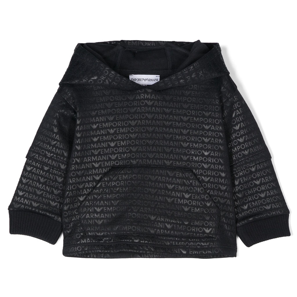 Emporio Armani Junior Jersey Hooded Sweatshirt With All-over Logo Lettering