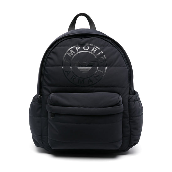 Emporio Armani Junior Multi-pocket Backpack In Quilted Fabric With Oversized Logo
