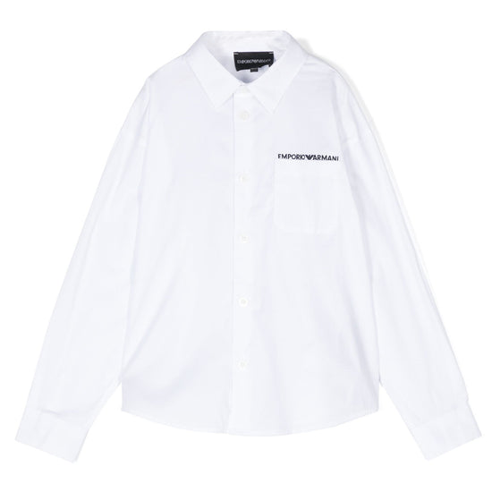 Emporio Armani Junior Stretch-cotton Shirt With Pocket And Logo Embroidery