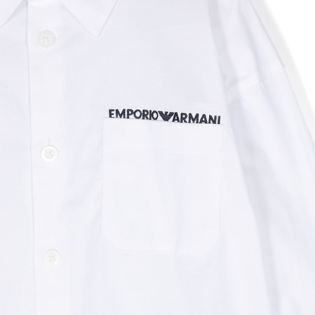 Emporio Armani Junior Stretch-cotton Shirt With Pocket And Logo Embroidery