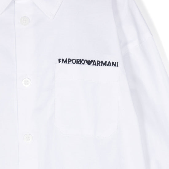 Emporio Armani Junior Stretch-cotton Shirt With Pocket And Logo Embroidery