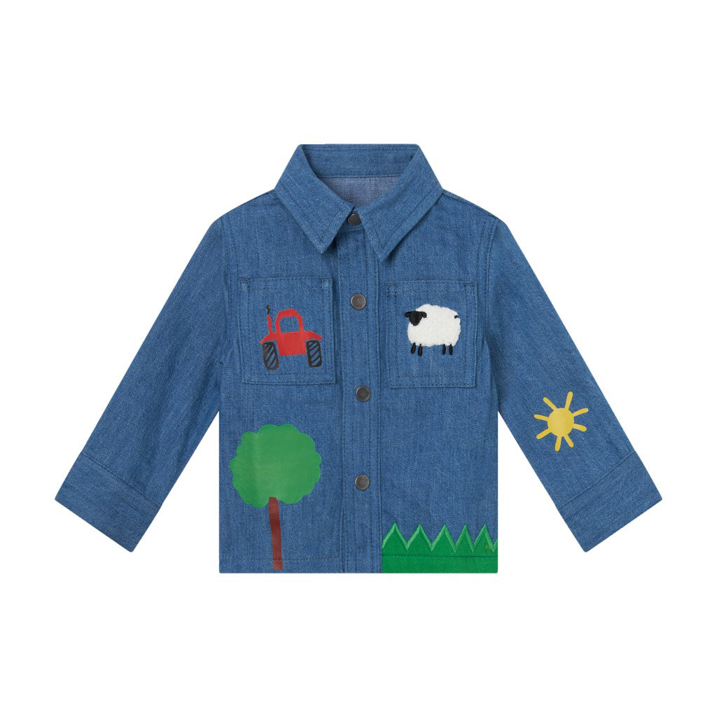 Stella McCartney Kids Farmyard Chambray Long-Sleeve Collared Shirt