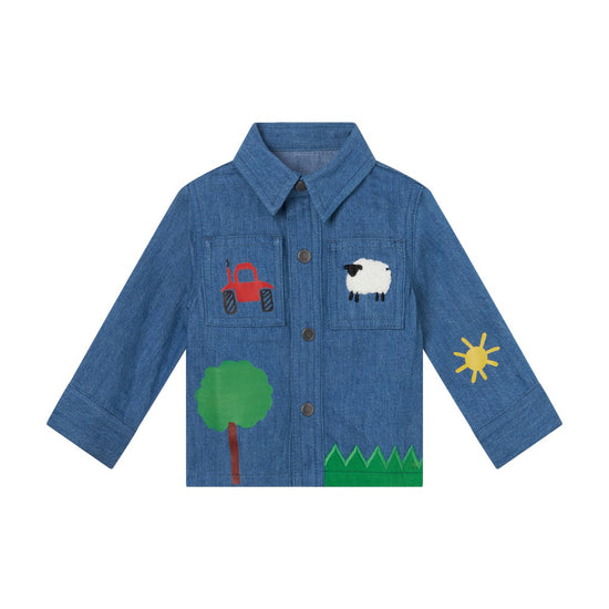 Stella McCartney Kids Farmyard Chambray Long-Sleeve Collared Shirt