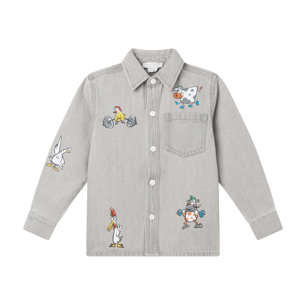 Stella McCartney Kids Farmyard Birds Long-Sleeve Denim Shirt
