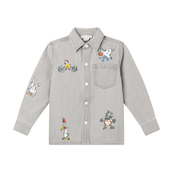 Stella McCartney Kids Farmyard Birds Long-Sleeve Denim Shirt