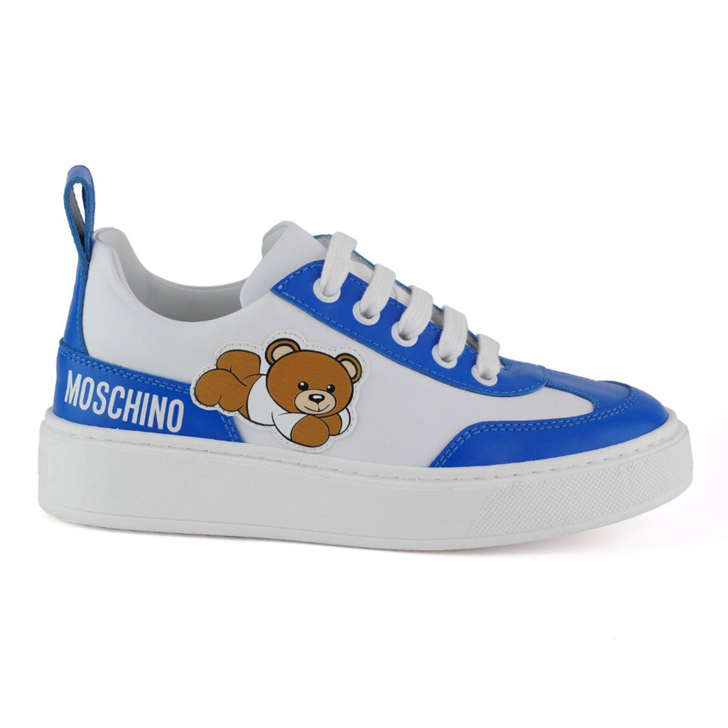 Moschino Kids Teddy Bear Patch Leather Lace-Up Low Sneakers