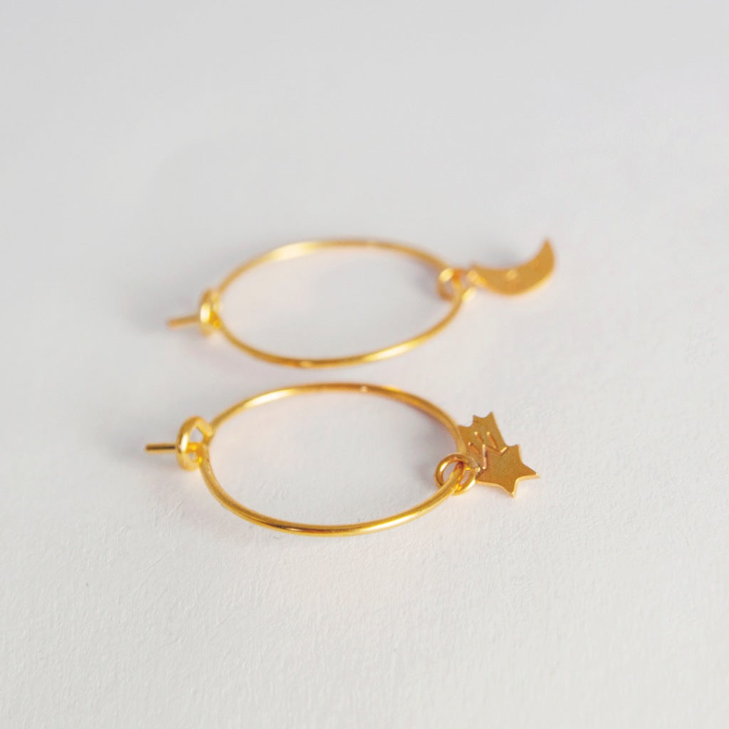 Moon and Star Hoop Earrings