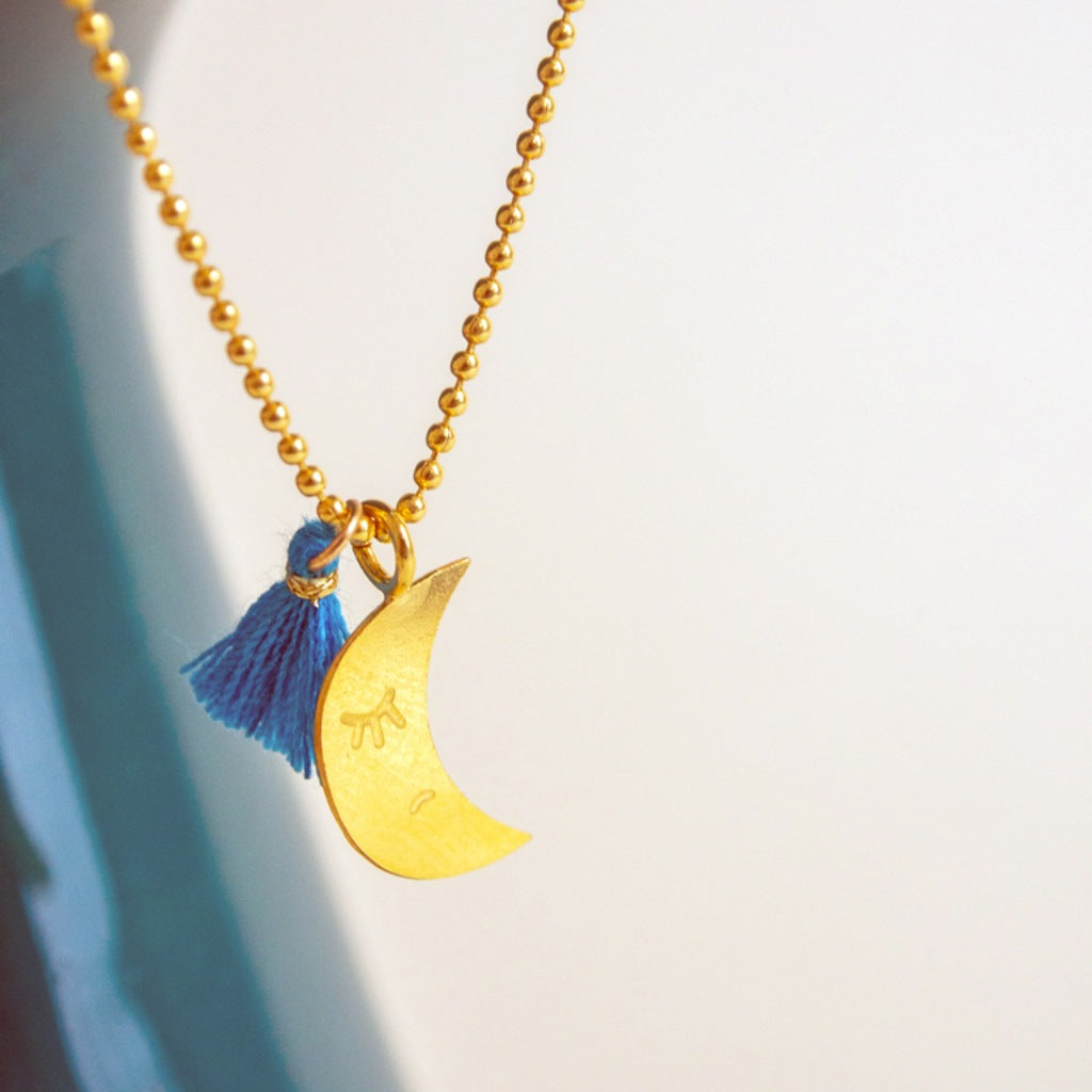 Moon Necklace with Pom Pom