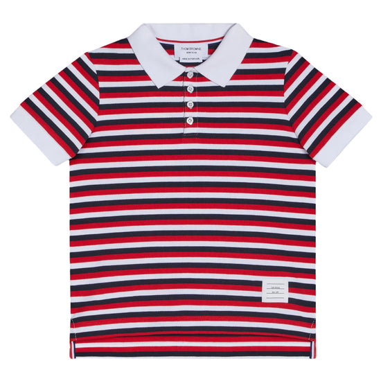 Thom Browne Kids Polo in Cotton Pique Stripe