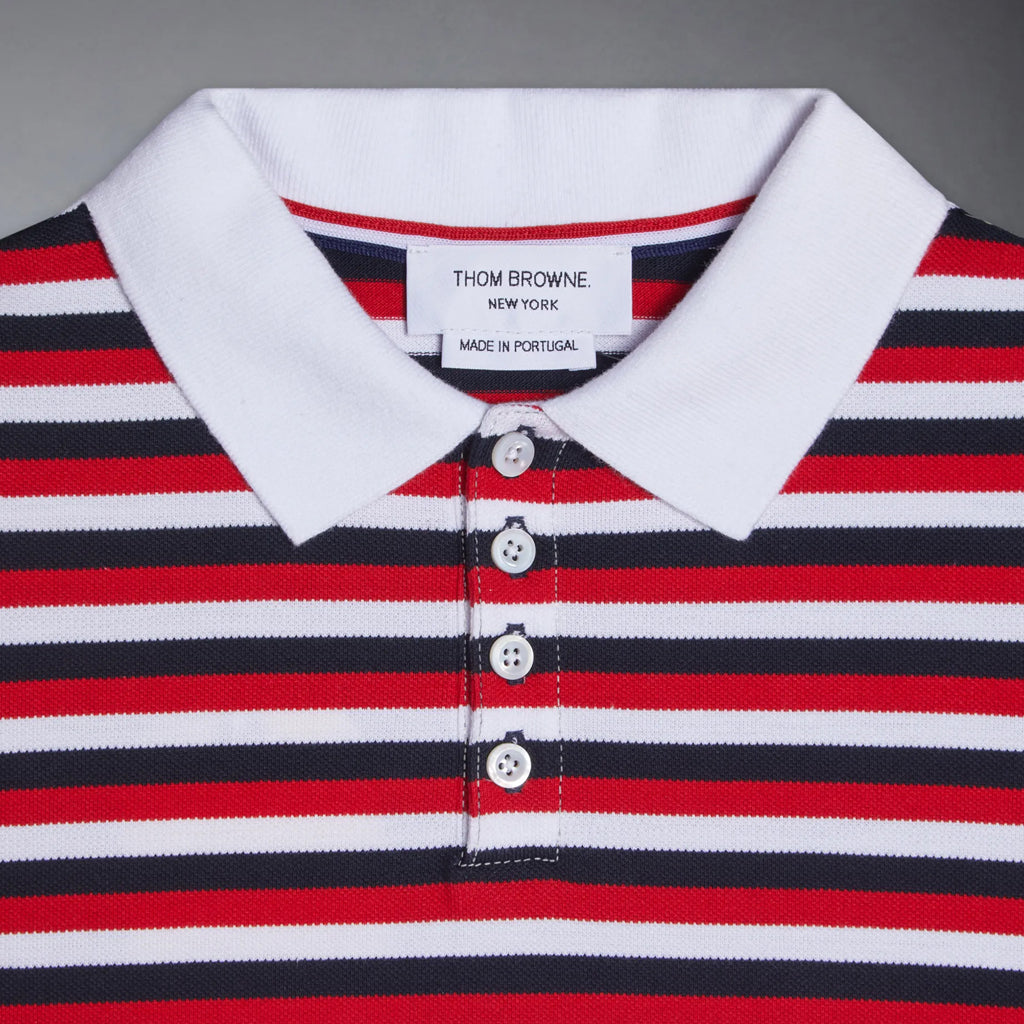 Thom Browne Kids Polo in Cotton Pique Stripe