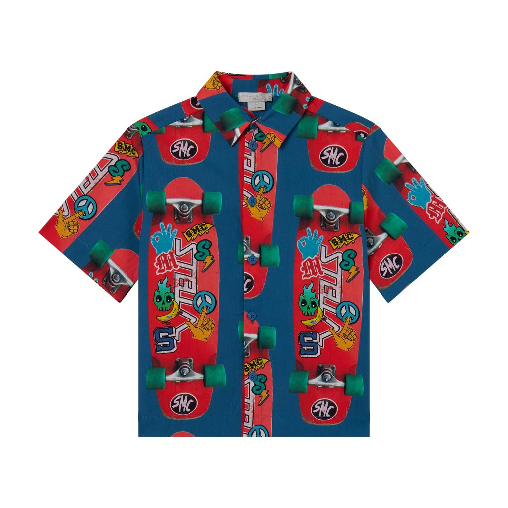 Stella McCartney Kids Graphic Skateboards All-Over Print Shirt