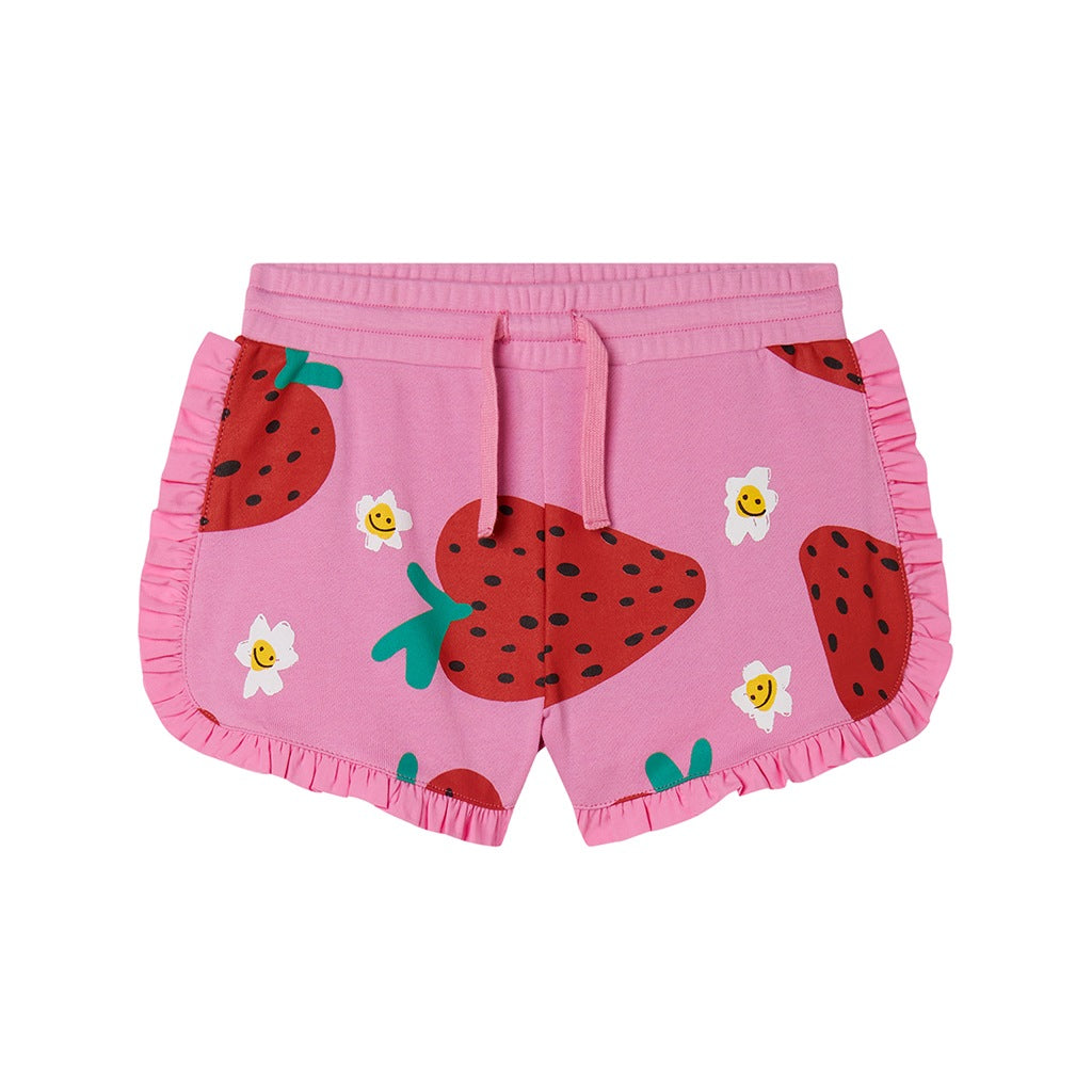 Stella McCartney Kids Fleece Strawberries Flowers All-Over Print Shorts
