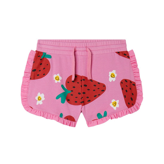 Stella McCartney Kids Fleece Strawberries Flowers All-Over Print Shorts