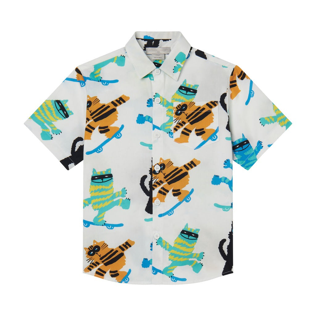Stella McCartney Kids Skater Cats All-Over Print Shirt